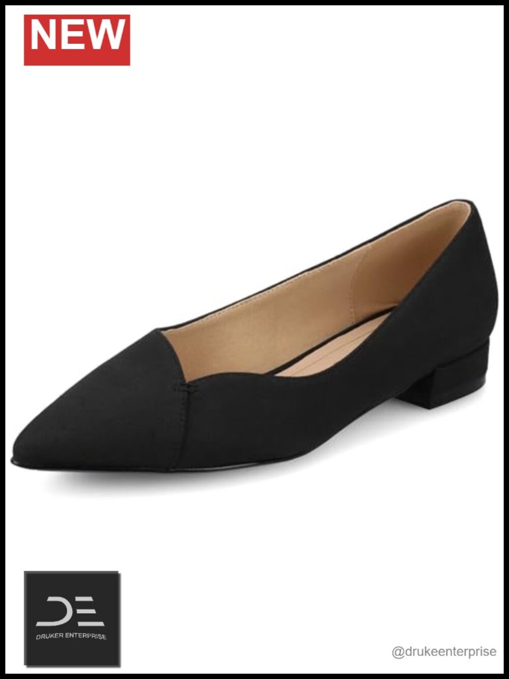 Womens Carmin Low Covered Block Heel Dress Flats Cushioned Pointed Toe Slip On